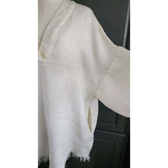 IRO 'Emerald' V-Neck Linen Mini Euro Caftan Dress Ecru w/Fringe Hem Sz 34/small - Picture 7 of 9